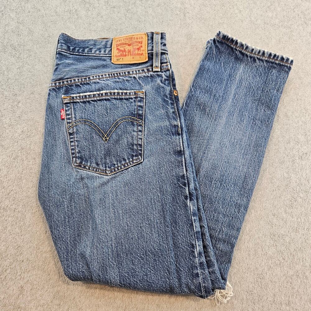 Levi’s 501 Women’s Button Fly Jeans 27x30 Light Wash Distressed Straight Leg